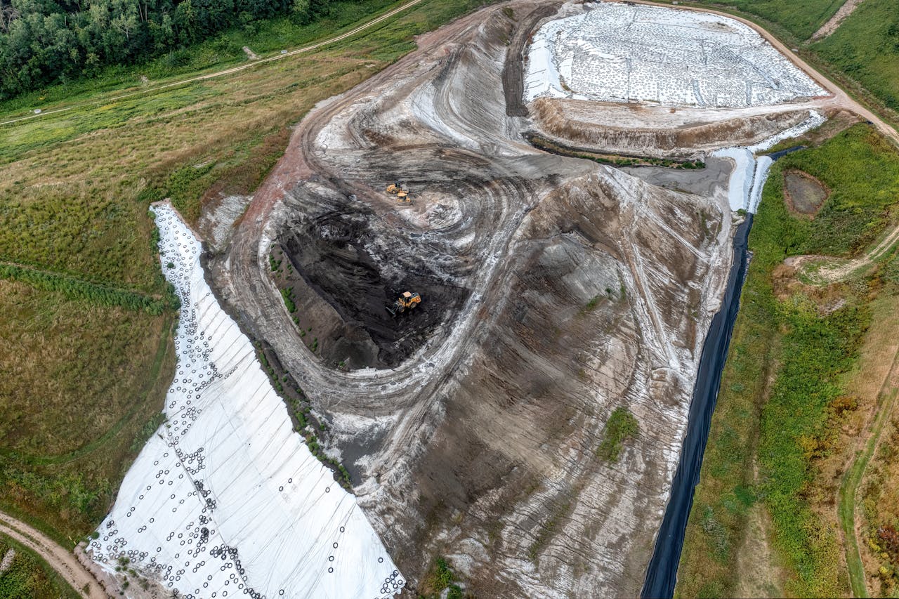 Drone shot of construction site in rural Alma, Wisconsin, showcasing land grading.
