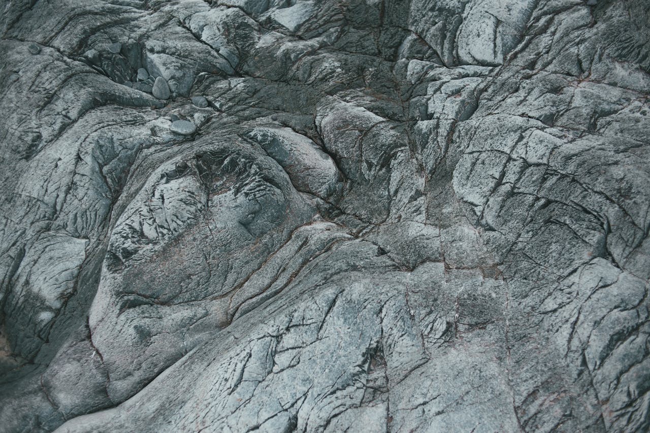 Intricate rocky surface displaying natural textures and patterns in a close-up view.