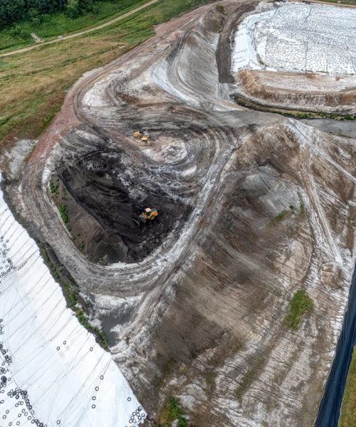 Drone shot of construction site in rural Alma, Wisconsin, showcasing land grading.